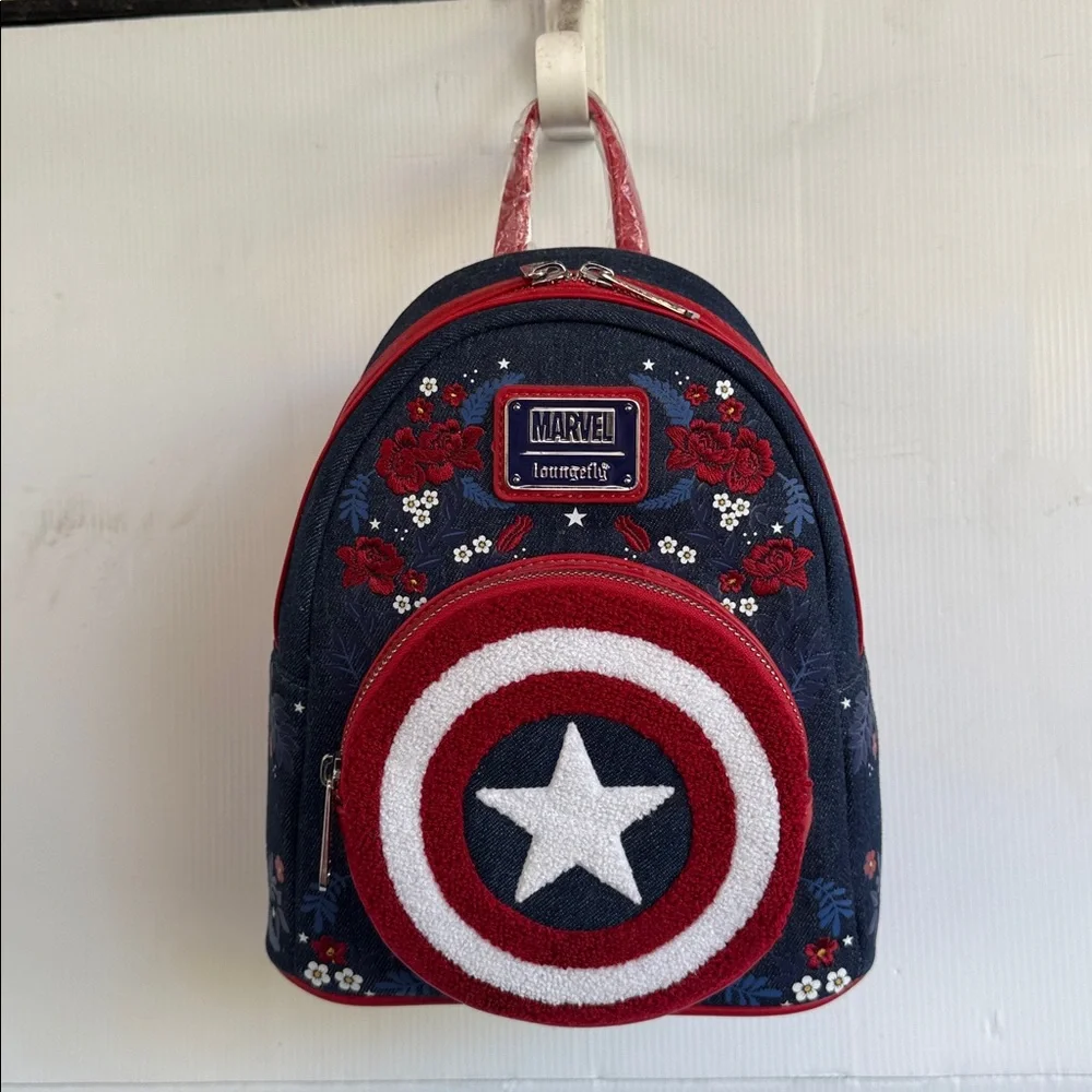 NEW Loungefly Marvel Captain America 80th Anniversary Sheild Mini Backpack